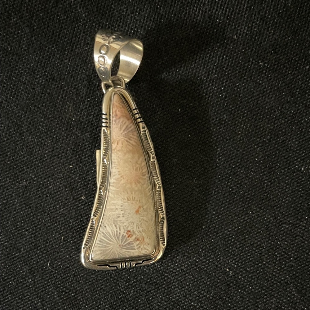 Sterling silver and fossilized stone pendant